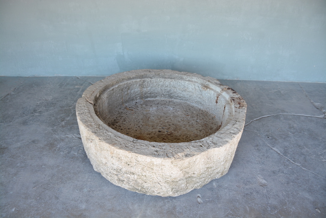 Antique Round Burgundy Stone Trough