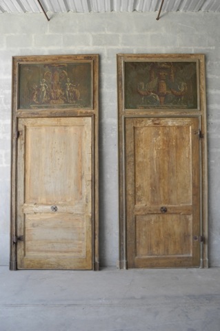 Two Single 18th c. Doors with Papier Peint Paintings