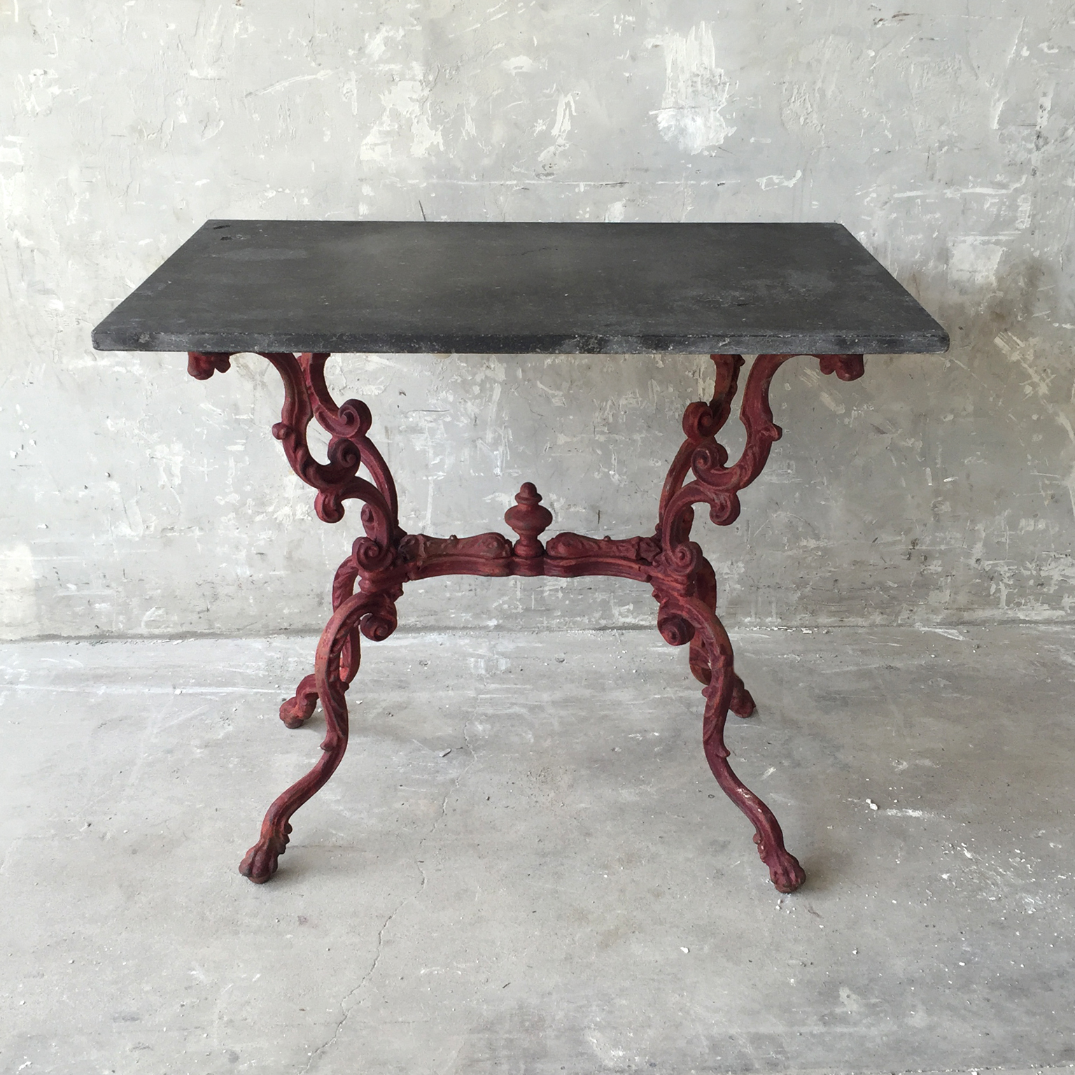 19th c. Table de Jardin with Slate Top and Red Iron Base - image 5