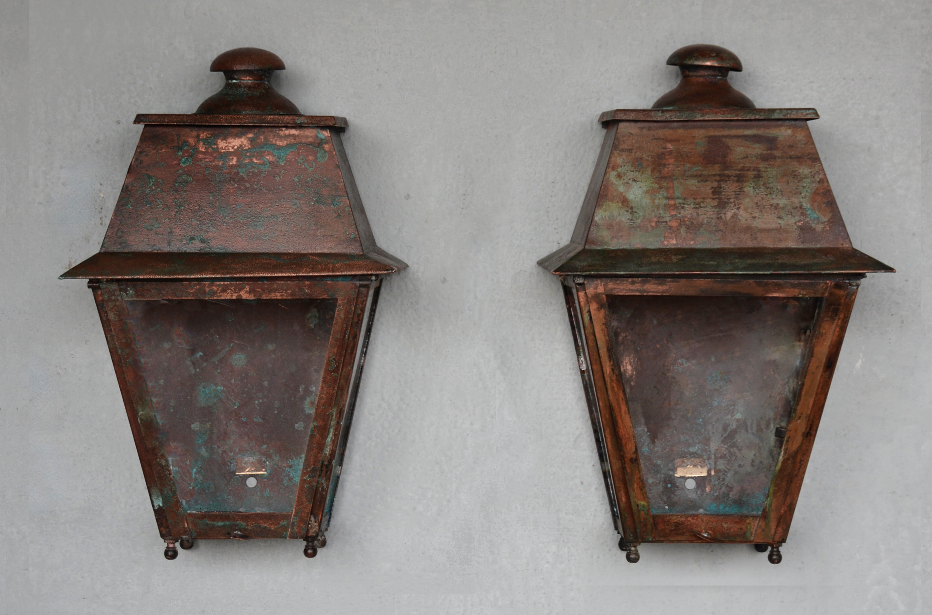 Pair of French Antique Copper Wall Lanterns