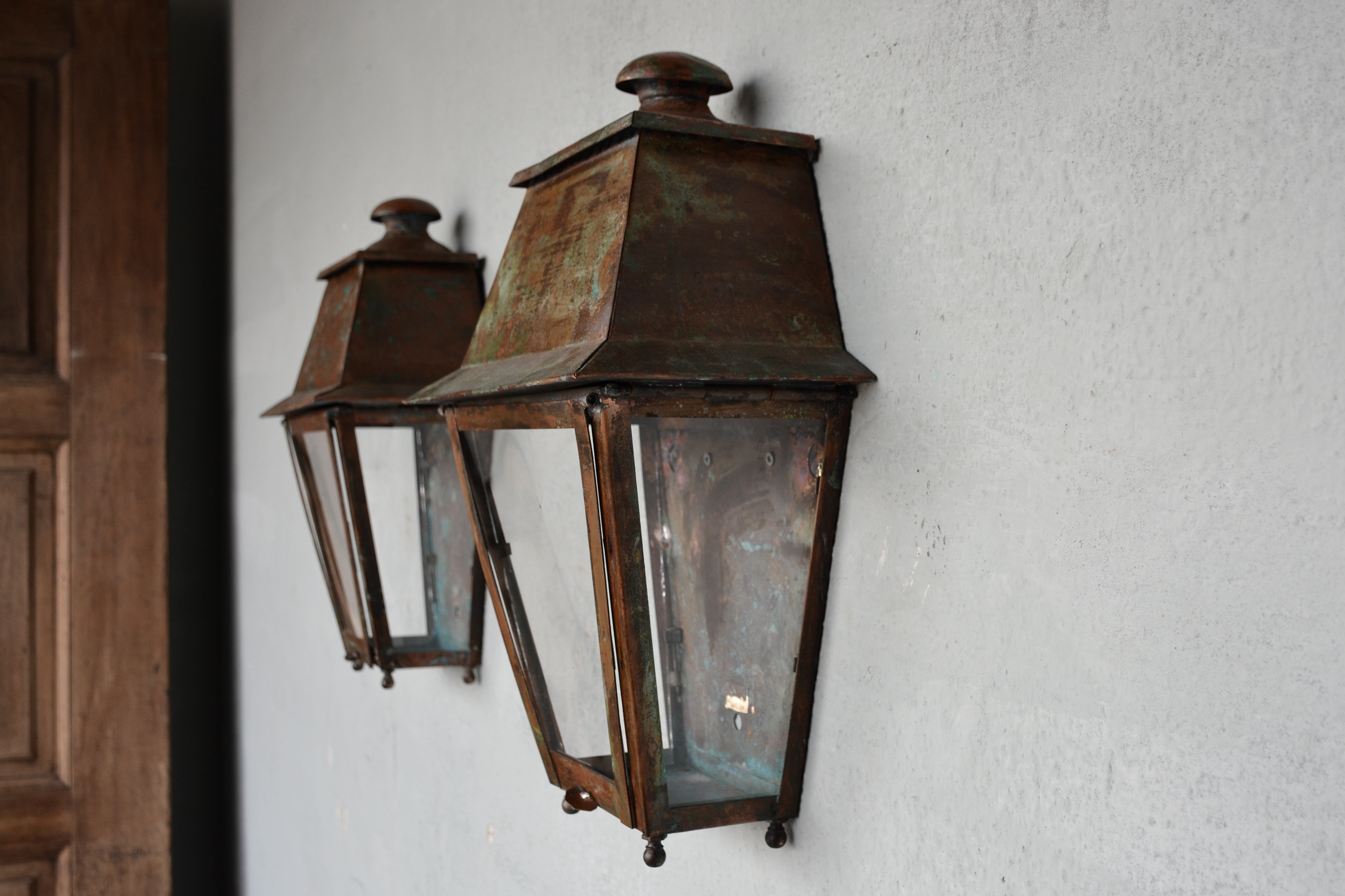 Pair of French Antique Copper Wall Lanterns - image 3