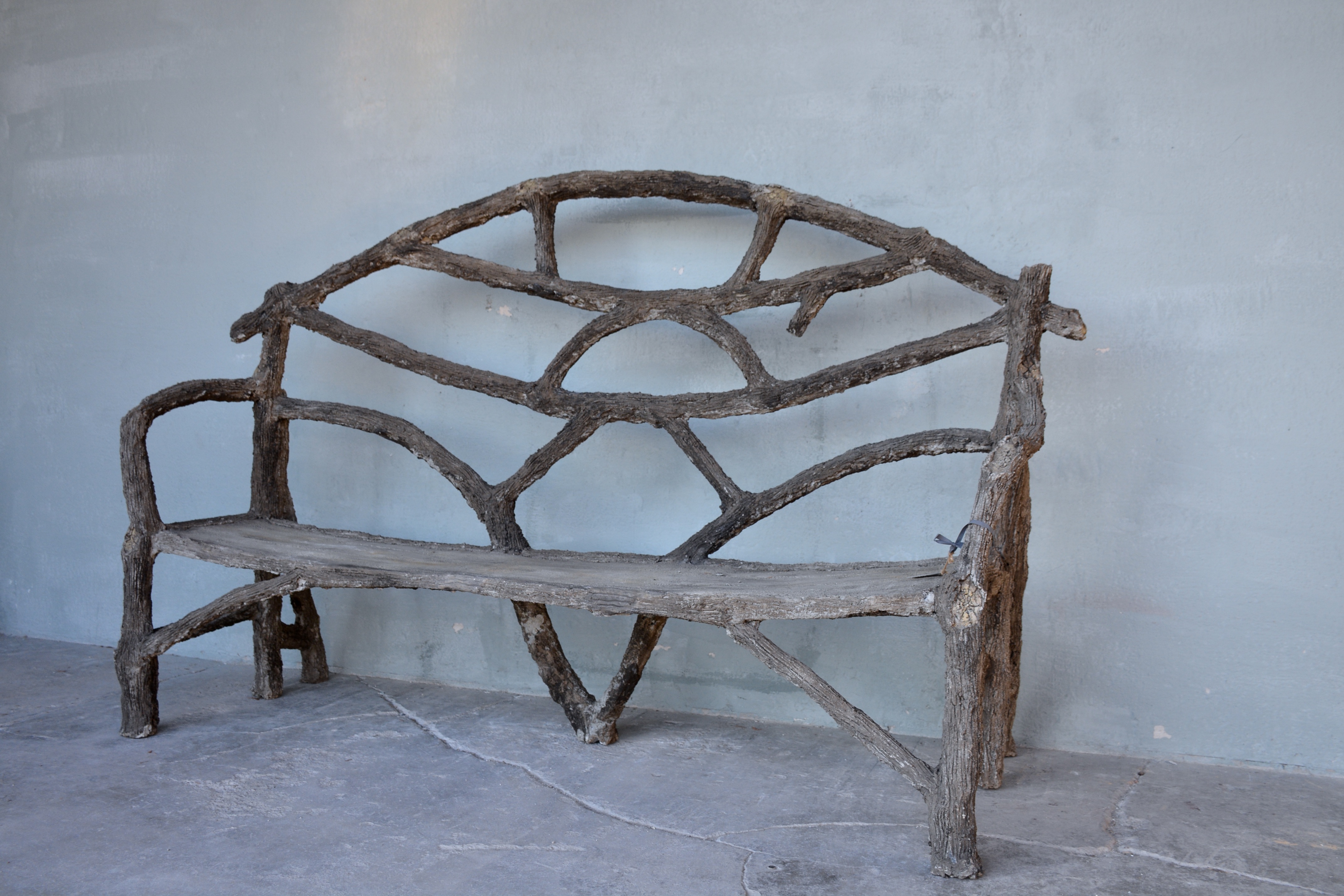 Large Antique Faux Bois Bench