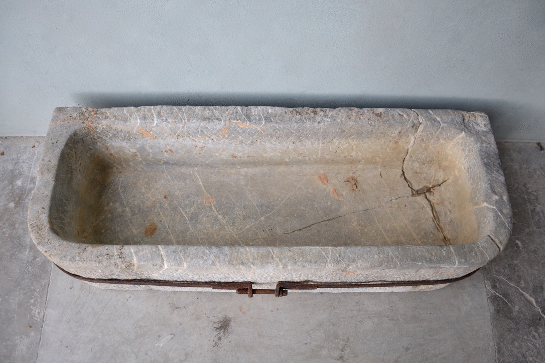 Belgian Blue Stone Trough with Metal Strap from a Atelier in Ghent, Belgium - image 5