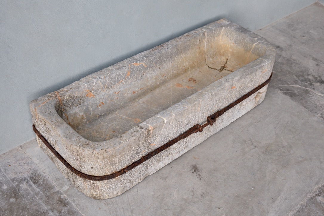 Belgian Blue Stone Trough with Metal Strap from a Atelier in Ghent, Belgium - image 2