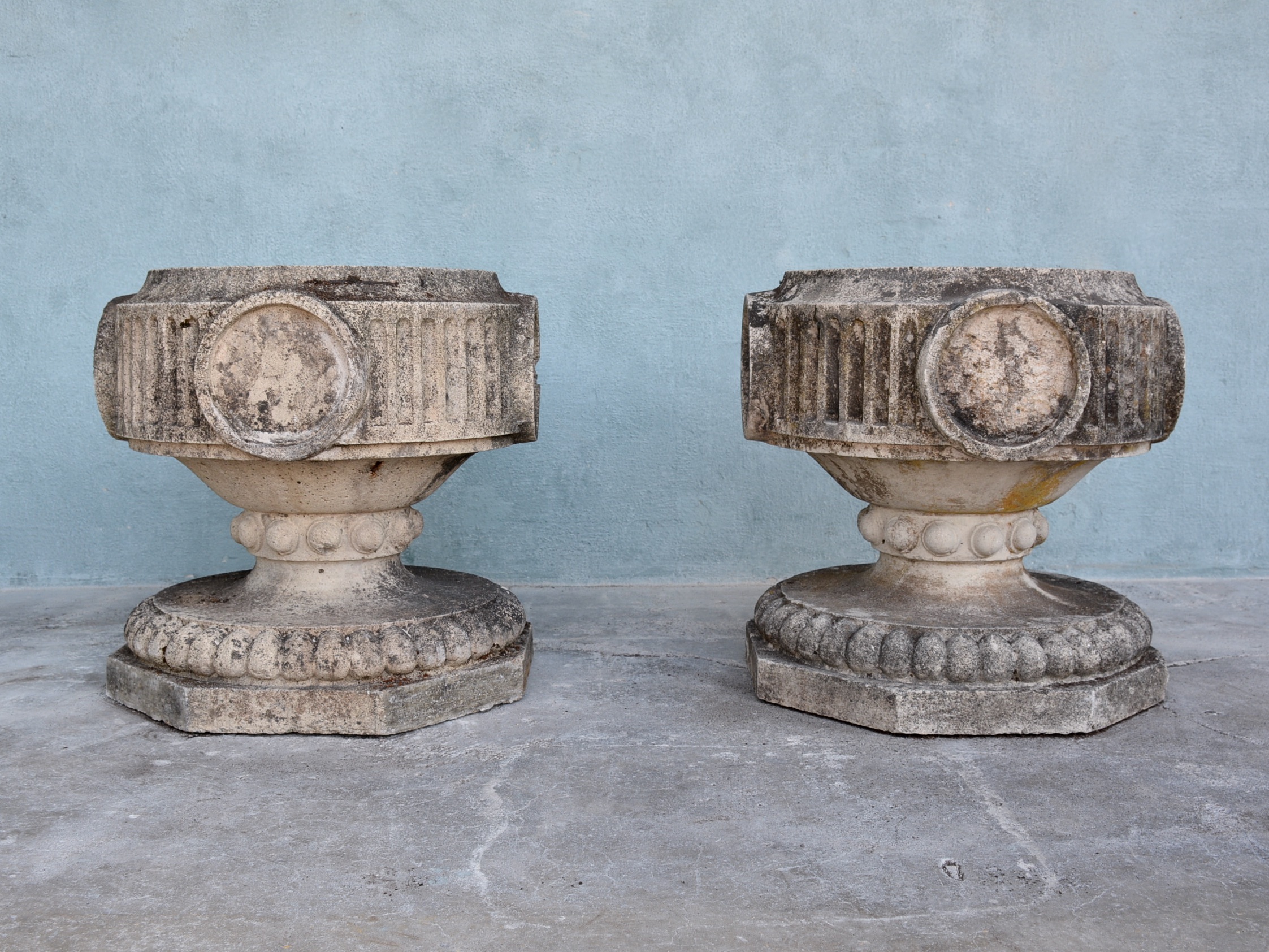 Pair of Form Campana Antique Garden Urns