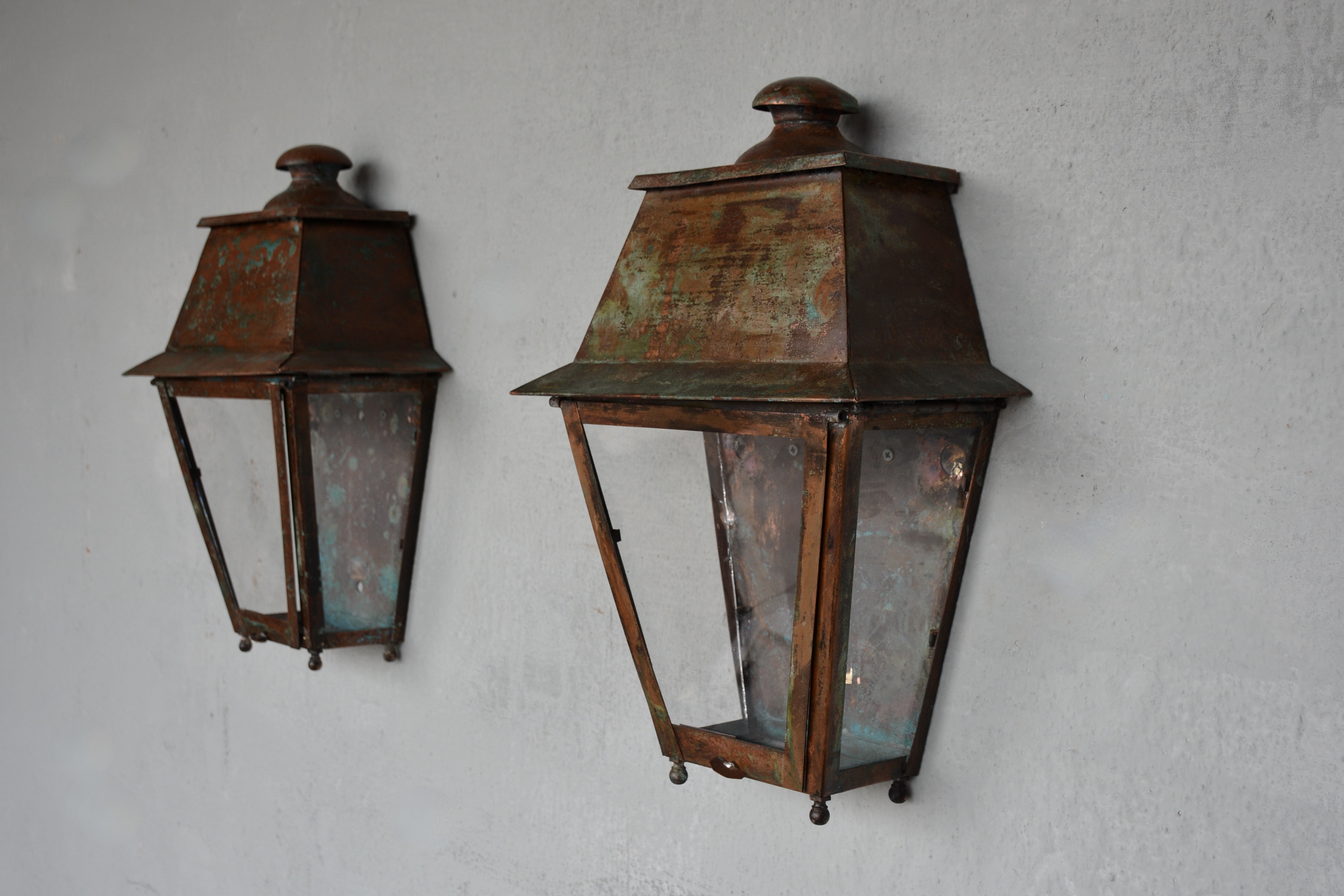 Pair of French Antique Copper Wall Lanterns - image 2
