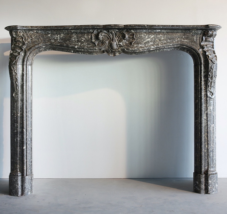18th c. "Gris de Ardenne" Marble Cheminée from a Maison Particulière in the City Center of Bruxelles, Belgium