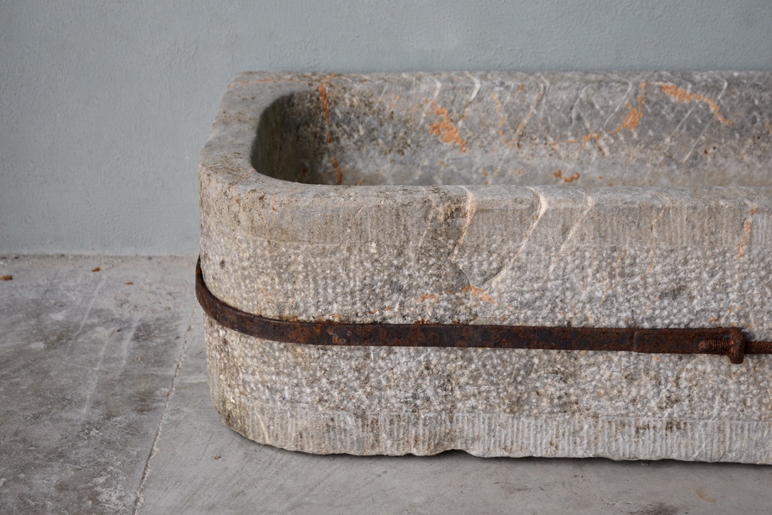 Belgian Blue Stone Trough with Metal Strap from a Atelier in Ghent, Belgium - image 3