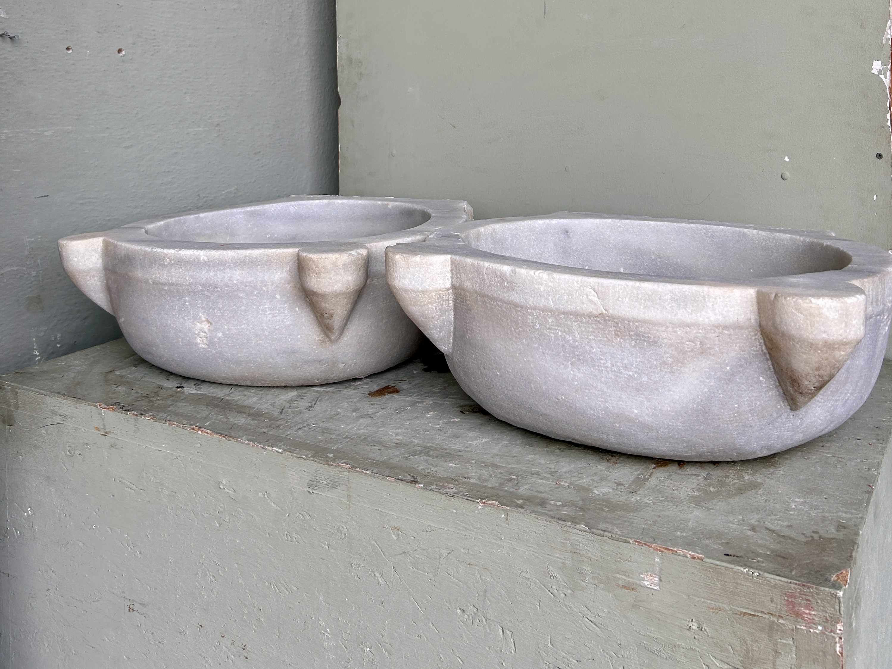 Pair 19th C Spanish Marble Benitiers