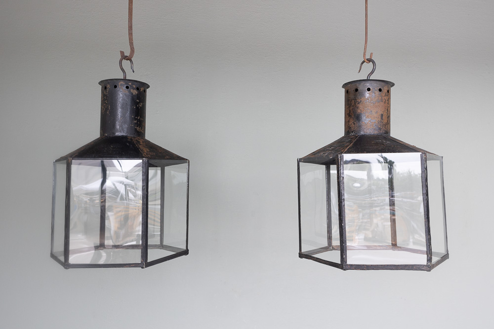 Pair Large Antique Industrial Lanterns